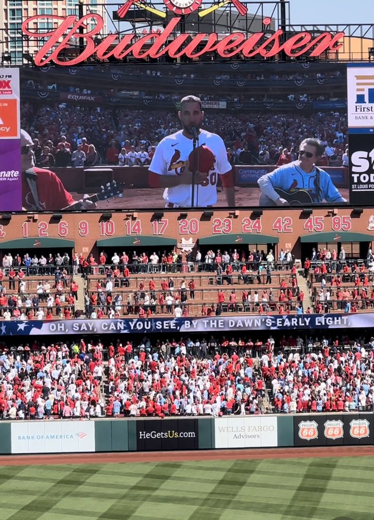HOLY COW! Waino just sang the national anthem for the Cardinal’s Home Opener! Best surprise of the day!
