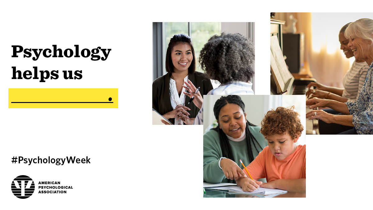 APA's tweet photo. Mark your calendars—April 23-29 is our second annual #PsychologyWeek! Celebrate with us all week long as we recognize the many ways psychology helps us in our lives, our communities, and our world.

Learn more: https://t.co/FZsTjcBUcw https://t.co/Nj1yj7lAqQ