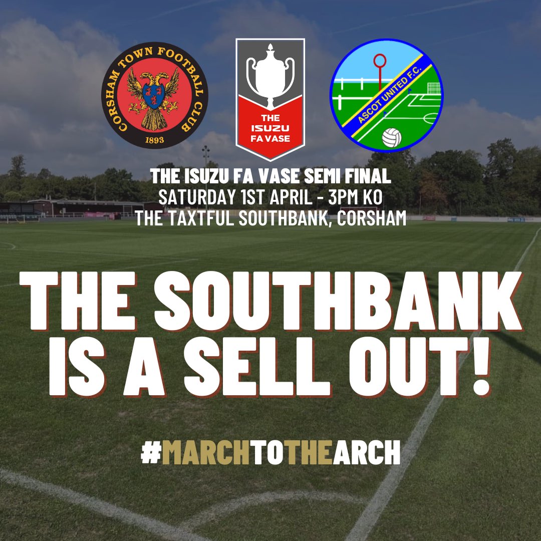 𝐓𝐇𝐄 𝐒𝐎𝐔𝐓𝐇𝐁𝐀𝐍𝐊 𝐈𝐒 𝐀 𝐒𝐄𝐋𝐋 𝐎𝐔𝐓! 😵

For the first time in the history of Corsham Town Football Club, the Southbank is a sell out! 😃

We are super excited to welcome both sets of supporters to the club on Saturday and will be sharing more information on