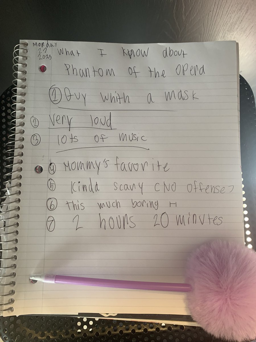 A few notes from my 8 year old on <a href="/PhantomOpera/">Phantom Of The Opera</a>  (No offense, Mr. Webber.)