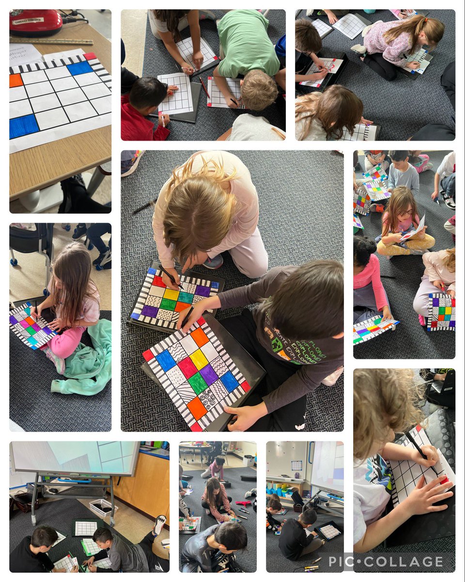 mmerowlatt's tweet photo. We are learning about colour, lines &amp; space while creating paper quilts inspired by @sanfordbiggers. Ss had to follow #oral directions to know what space to move to next &amp; understand how to get there. #locationandmovement #spatialsense @TDSBmath @AllenbyPS_TDSB @TDSB_Arts https://t.co/MvX7Ec270S