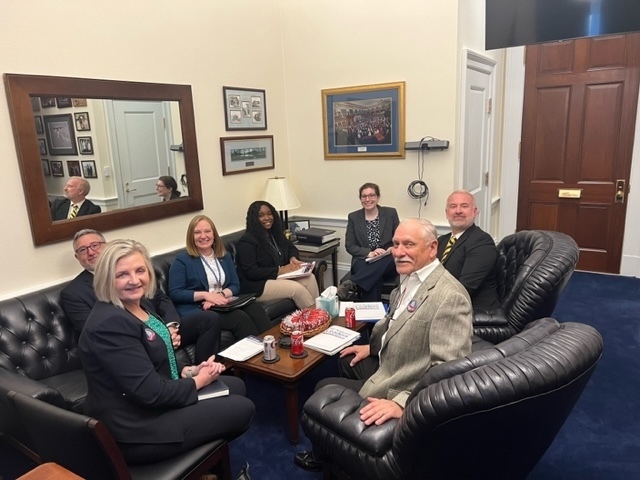 school_peach's tweet photo. Our very own Dr. Davis, representing Peach County, leads a group of school leaders from across the state each year to travel to Washington, D.C., to advocate for public education in Georgia. Here, they are pictured engaged in this work this week. https://t.co/oDNv92Wg5G