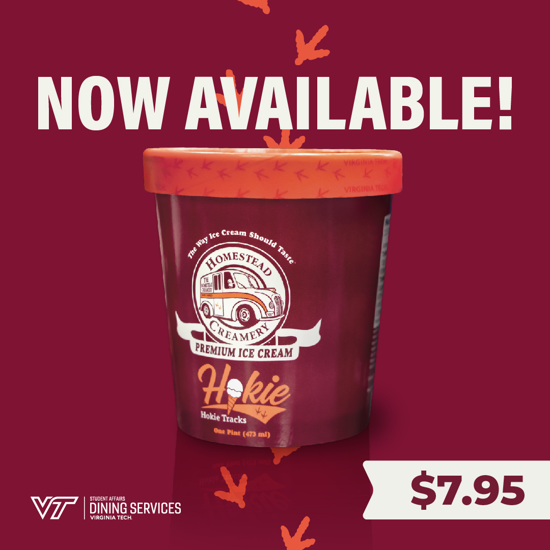 HokieDining's tweet photo. The Department of Food Sciences and Technology are thrilled to announce that Hokie Tracks is now available in pints at grocery stores and specialty shops around Virginia! 🦃🍨
#VTdining #hokiedining #VirginiaTech #VirginiaTechDining #VT #HokieTracks #HokieNation https://t.co/La74vkxxVI