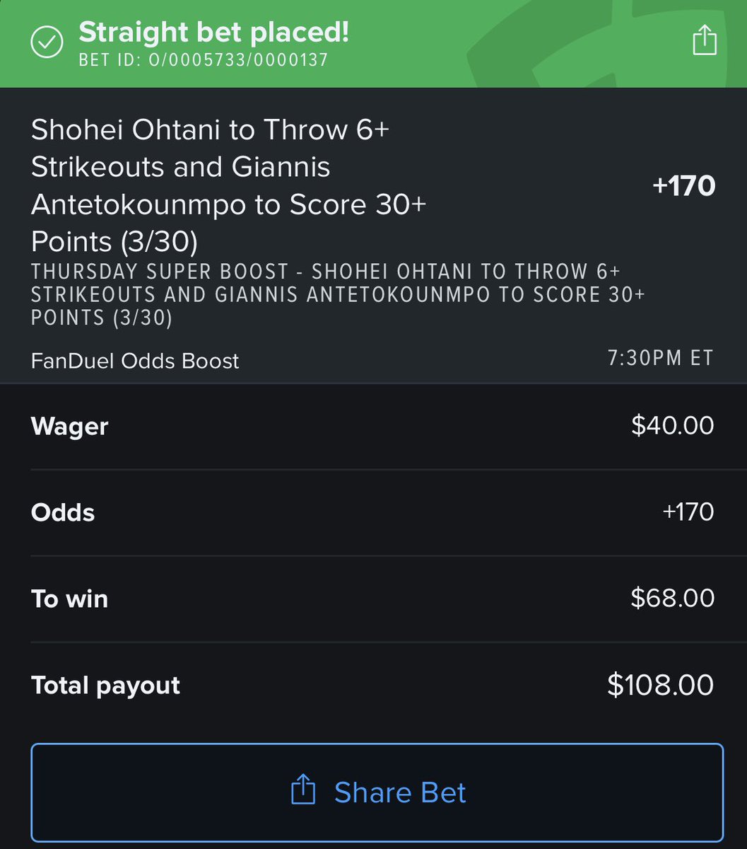 letsgettergoinn's tweet photo. Two more straight bets for tonight we’re already 1-0 on the day!
1 unit - Jaylen Brown o26.5 PTS -106 FD
2 units - Shohei o6ks + Giannis o29.5 PTS +170 FD BOOST
Follow for more let’s make some money!!
#fanduel #draftkings #gamblingtwitter #nbapicks #nhlpicks #prizepicks #sports #money #gettergoin