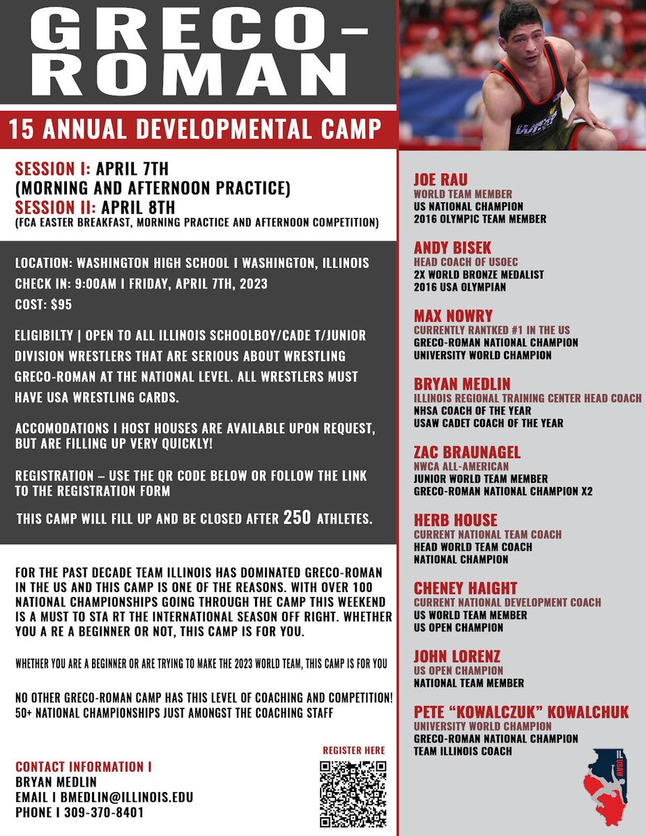 40 spots left. This will be the largest Greco Roman camp in US history.