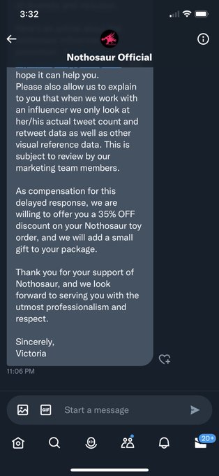 3 pic. soooo this is the response i got from @NothosaurToys lol 

if you are white and have worked with