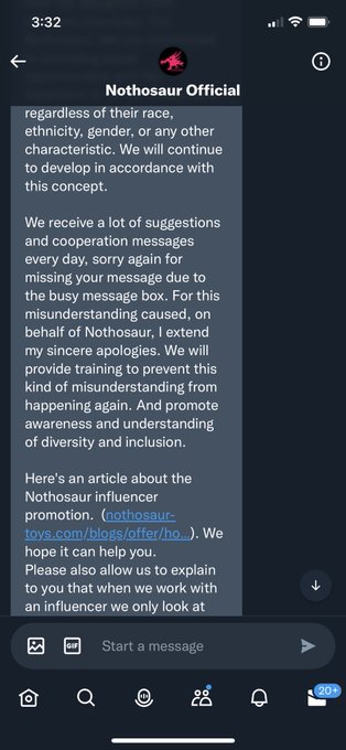 2 pic. soooo this is the response i got from @NothosaurToys lol 

if you are white and have worked with