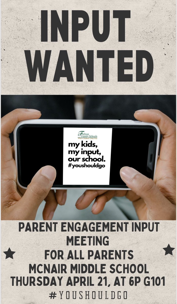 Parents #youshould come out and give your input! Tuesday, April 21 at 6 PM!