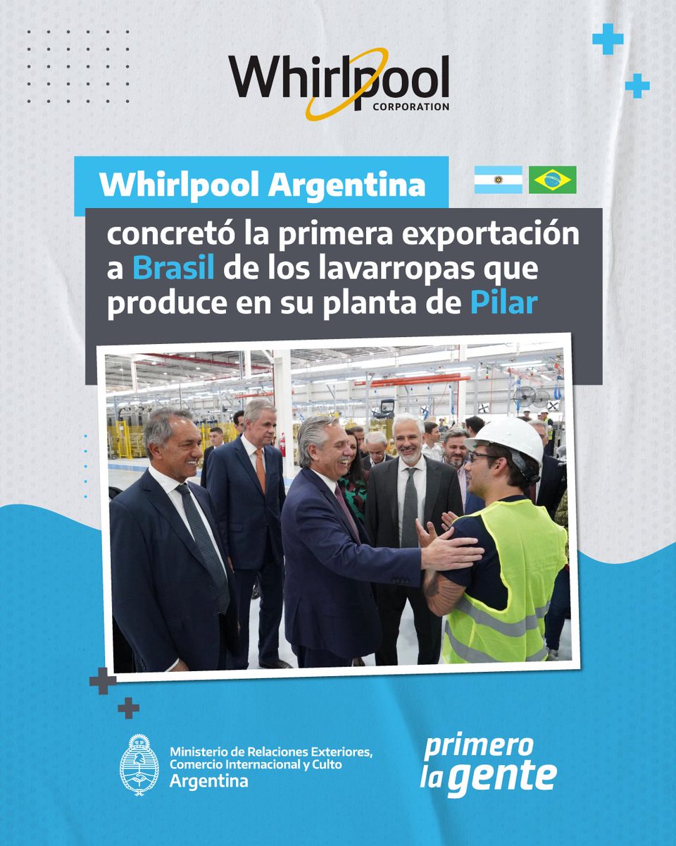 danielscioli's tweet photo. OBJETIVO CUMPLIDO: LLEGAN LOS LAVARROPAS DE WHIRLPOOL ARGENTINA A BRASIL 

Es la primera exportación de la filial local en más de 20 años, tras la inauguración de su planta en Pilar. 

Con más exportaciones generamos más trabajo y los dólares que necesita el país para crecer. https://t.co/O2QRuOUlLA