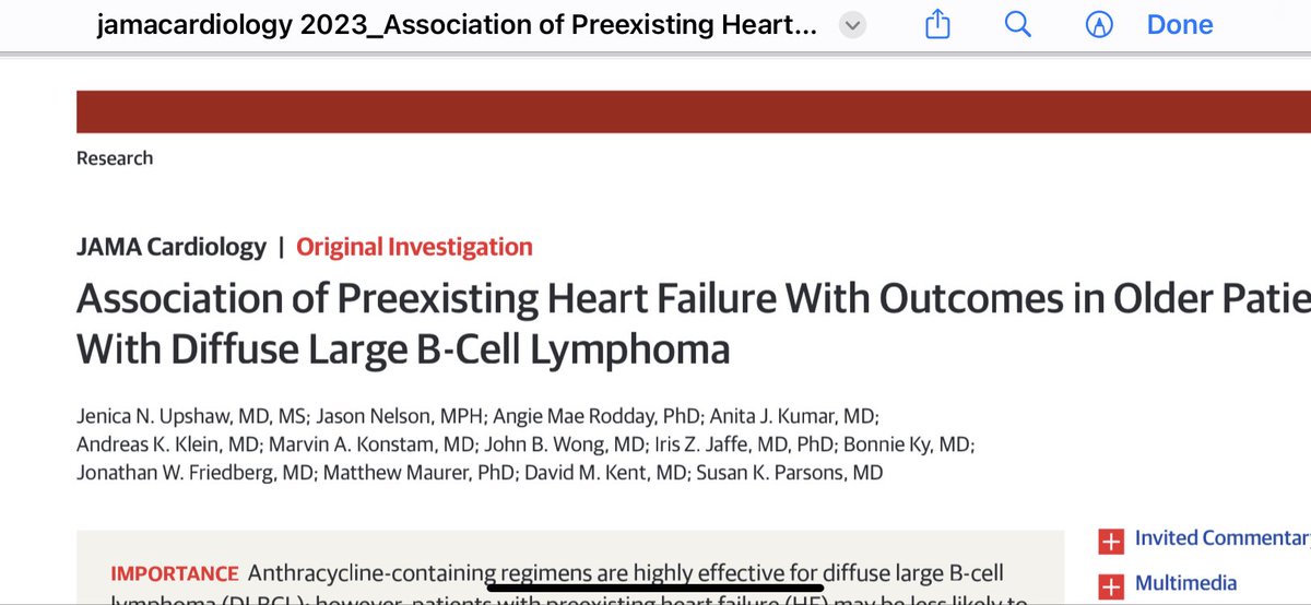 Older pts with #lymphoma have high rates of preexisting #HF with ⬇️ anthracycline trt and ⬆️ lymphoma mortality (42% at 1 yr). Need to test #cardioonc strategies to improve outcomes and understand risk-benefit ⚖️