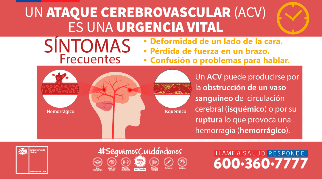 Salud_Responde's tweet photo. En Chile una persona muere cada hora víctima de un #AtaqueCerebroVascular, emergencia médica incorporada en el GES/AUGE.
En caso de sospecha, comunícate con nosotros o acuda inmediatamente a un servicio de urgencia, podría salvar una vida 
📞@Salud_Responde 6003607777 opc. 2 https://t.co/yLFQ6wQ8hM