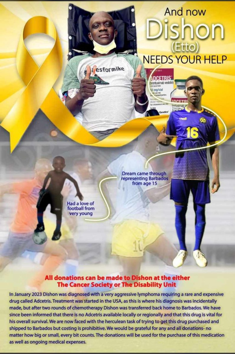 Dishon “Eto” Howell needs our help. One of the most promising young footballers in the island. He’s battling lymphoma, donate today, you can contact his mum at 8405022.