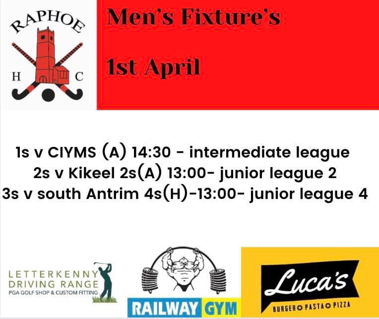 Mens fixtures 1st April