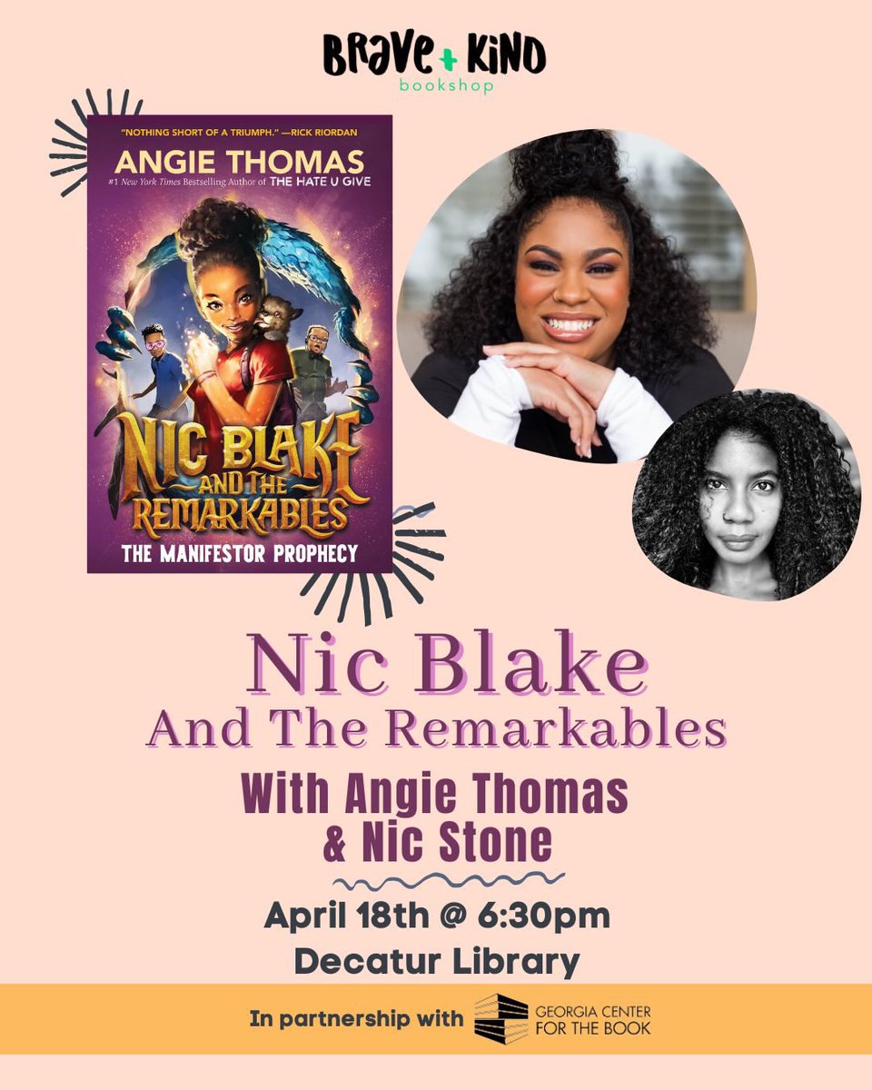 Now y’all know I couldn’t forget about my new home. ATL, be sure to join me and Nic Stone to celebrate the release of Nic Blake and the Remarkables on April 18th, courtesy of Brave &amp; Kind Books. Hit the link below to get your tickets. 

tinyurl.com/NicBlakeATL