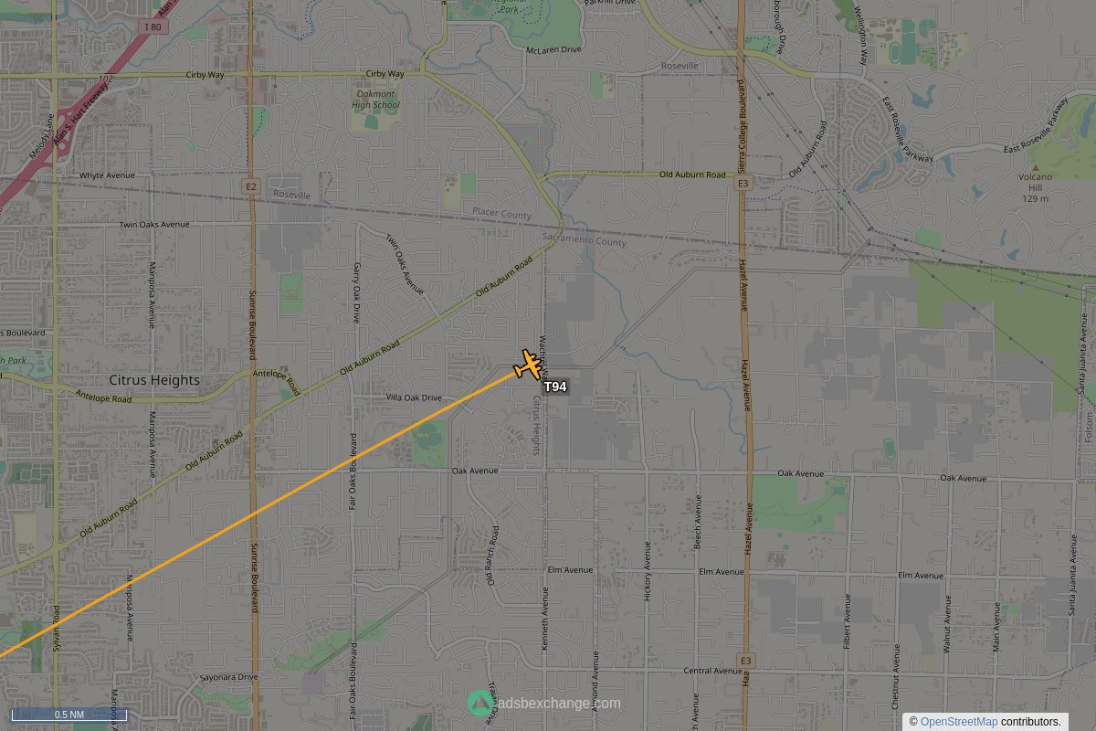 ffoverhead's tweet image. CalFire aircraft #N442DF callsign #T94 (a S2P) was seen near Citrus Heights, CA at approximately 20:42 UTC squawking 1255 globe.adsbexchange.com/?icao=a5525c&amp;amp;z… #CalFire