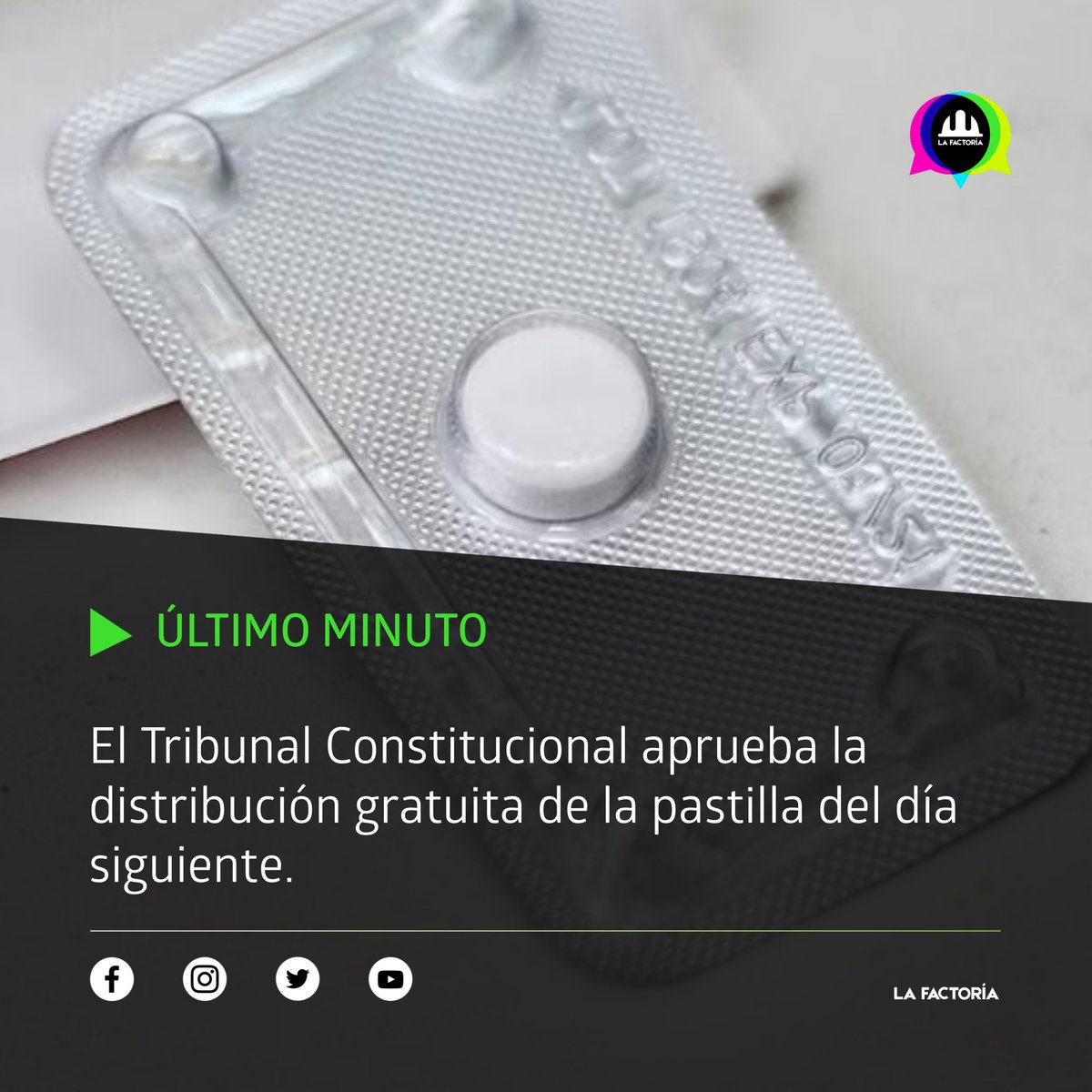 #ÚltimoMinuto 👉 El TC pone a disposición el acceso gratuito, en cualquier centro de salud del país, de la pastilla del día siguiente.