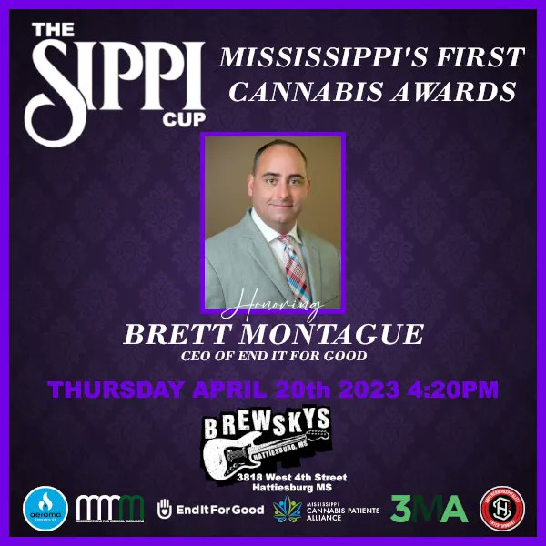 AeromaCannabis's tweet image. For his continued efforts, we proudly announce Brett Montague as an award recipient of the Sippi Cup of 2023! #EndItForGood #HumanitarianWork #Mississippi #LawEnforcement #SippiCup