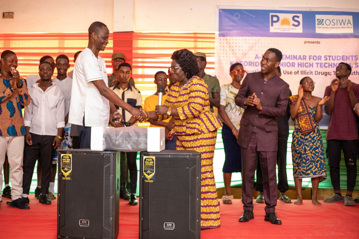 PosFoundation's tweet photo. A day seminar for students of Koforidua Secondary Technical School on, “Prevention of the Use of Illicit Drugs; The Youth Our Future” by the POS Foundation in collaboration with Open Society Foundations. The organization also did some donation for the students. https://t.co/L5fpG1B1E4