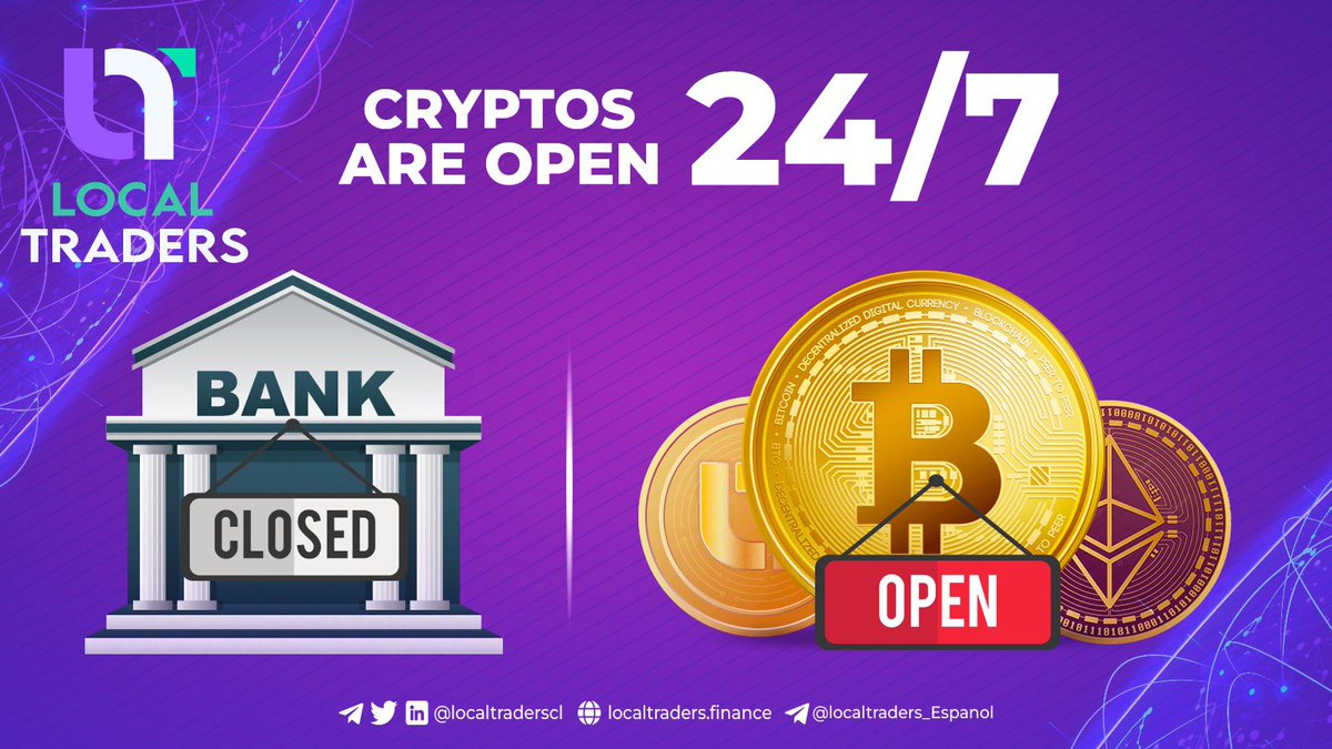 LOCALTRADERSCL's tweet photo. 24/7, 365 days of crypto ; crypto never sleeps , even when the banks do.
#LCT #Bitcoin #P2P_Trading https://t.co/vJElpFQdLH