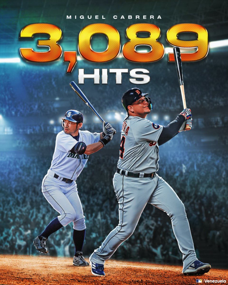 ¡HISTORIA! Miggy empata a Ichiro Suzuki en la posición #23 de más hits en la historia de @LasMayores. 👏