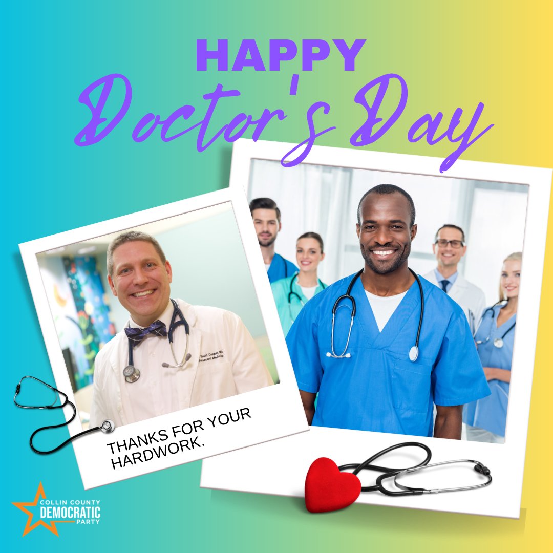 CollinDemocrat's tweet photo. Happy Doctors Day to all of our community's wonderful physicians. 

A big thank you to Dr. Brett Cooper, who is also working to help our community on another level by running for City Council! 

#NationalDoctorsDay #CollinCounty #CCDP https://t.co/DO1N6V7MOq