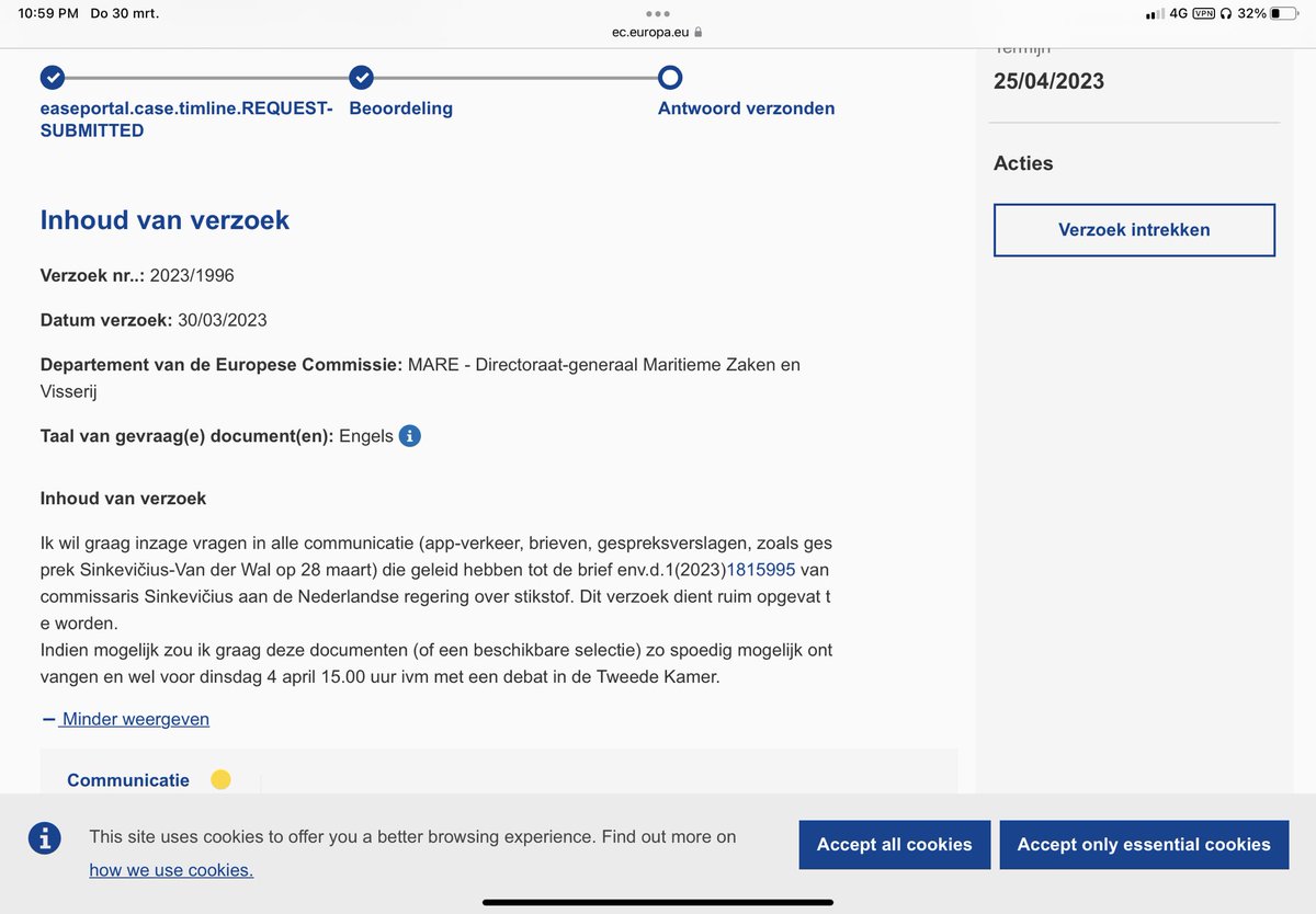 Die brief van de commissaris Sinkevičius over stikstof is zo opvallend dat ik benieuwd ben hoe die tot stand gekomen is. 
Daarom heb ik dit WOO-verzoek in Brussel ingediend. 

(En mijn ervaring met WOO-verzoeken daar is beter dan in Nederland)