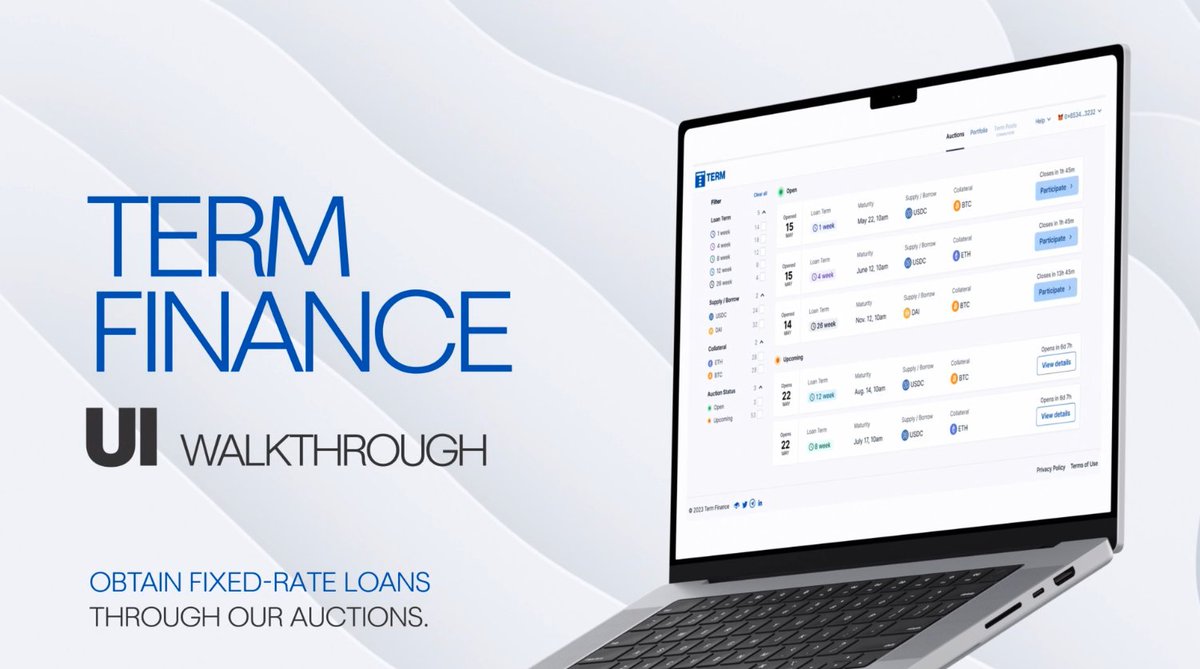 term_labs's tweet photo. 1/6 Term Finance testnet is launching soon.

We are excited to share a walkthrough of whats to come in a 🧵....

Full video on Term Finance's new Youtube channel: https://t.co/Jr9f9CmUkq https://t.co/vwB2IDi8LI