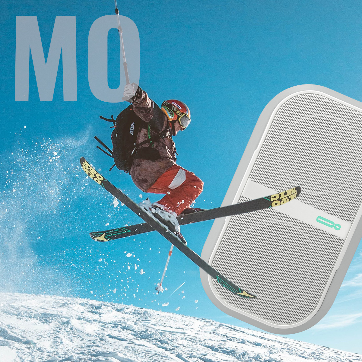 ALERT: This is not a lifesized representation of MO. Your speaker will not be that large, but it will sound pretty darn good #Mo #powaudio #skiing #snowboarding
