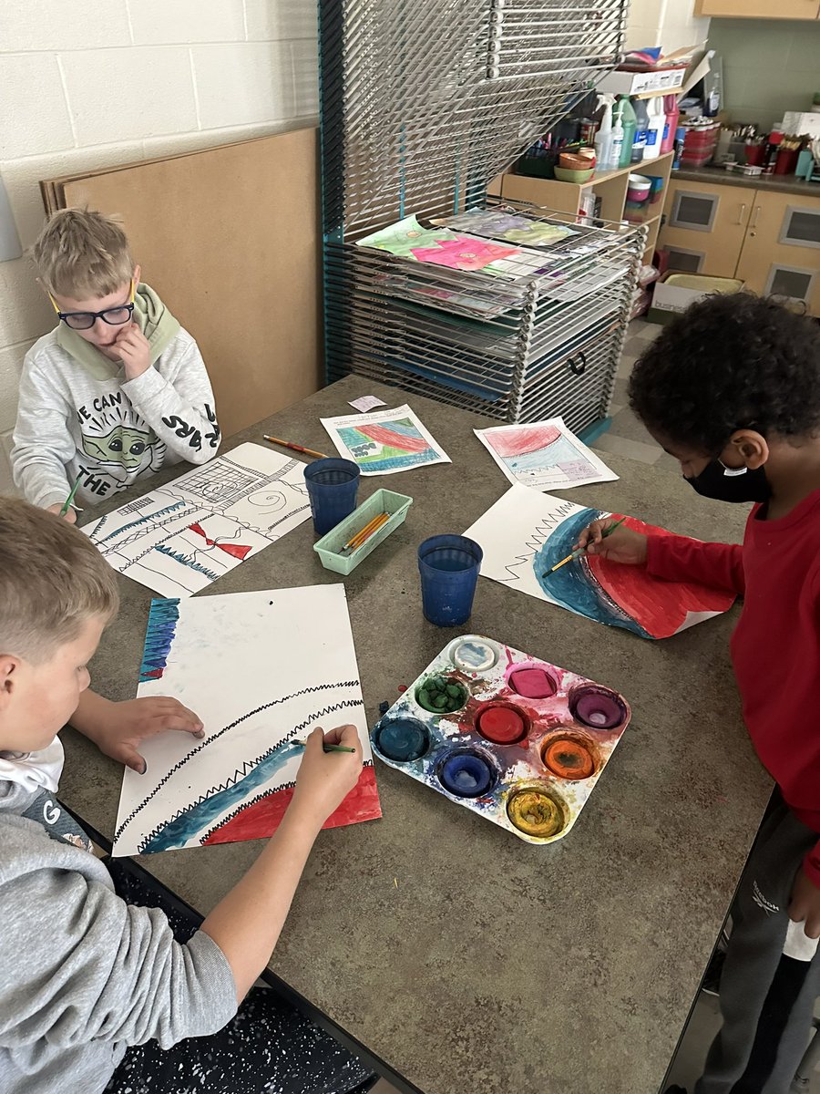 Mrs. Collin’s 4th graders hard at work on their abstract artworks expressing an emotion. They had free range with their material choices. You should’ve seen how clean the room was when they cleaned up! 😍 <a href="/VincentFarmBCPS/">VincentFarmBCPS</a>