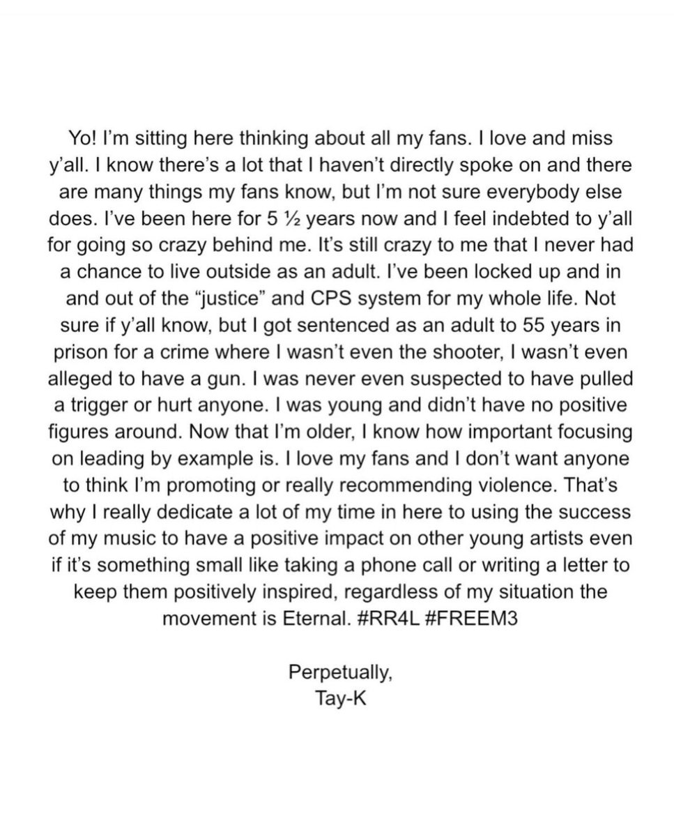 RT @rapalert6: Tay-K pens a letter to his fans. https://t.co/4hTgJvlgkG