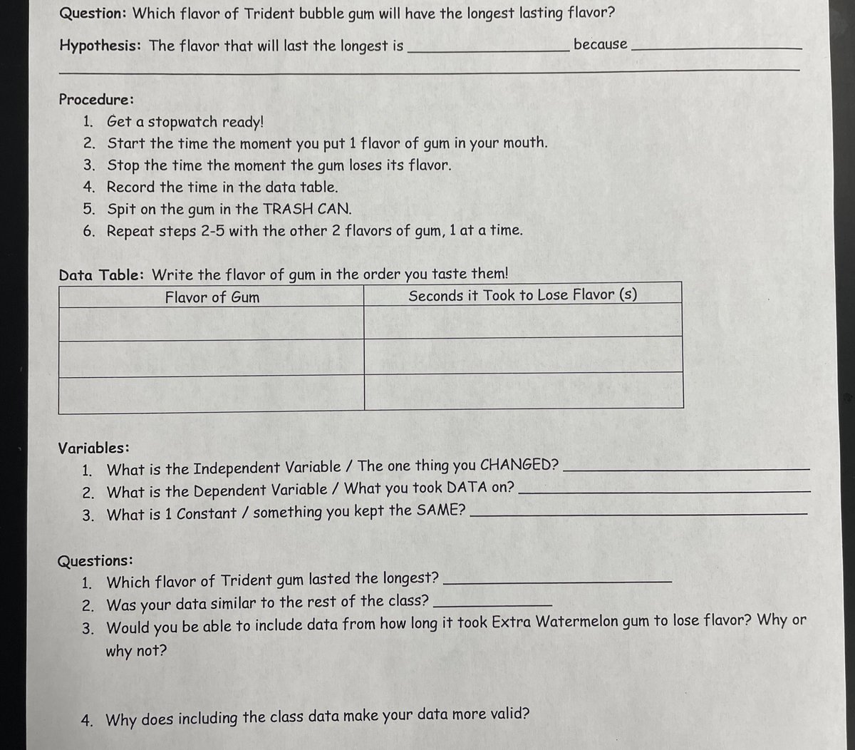 Students chose 3 flavors of gum and determined which flavor lasted the longest using scientific method! <a href="/LrmsWolves/">LRMSWolves</a>