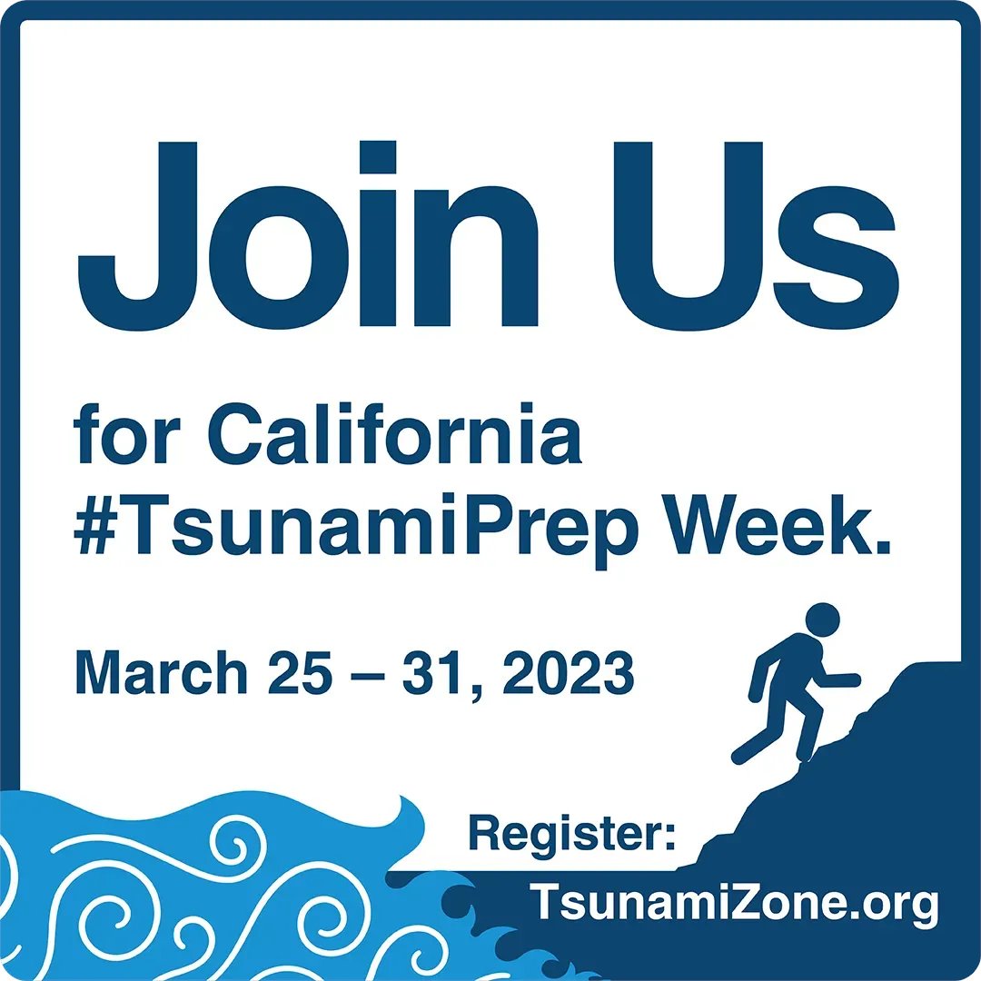 Don't wait until it's too late! Join the 2023 California #TsunamiPrep Week and practice your #TsunamiReady skills. From preparing an emergency kit to learning evacuation routes, there are many ways to protect yourself and your community. Visit tsunamizone.org/california to start!