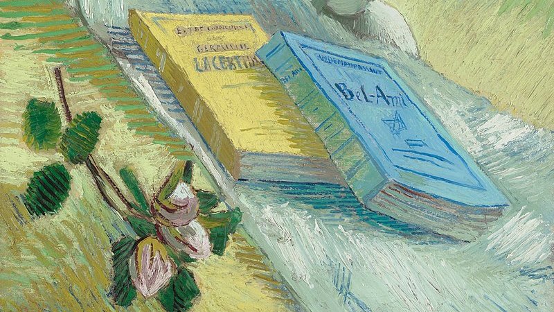 He also painted lots of books, whether French novels or the Bible:
