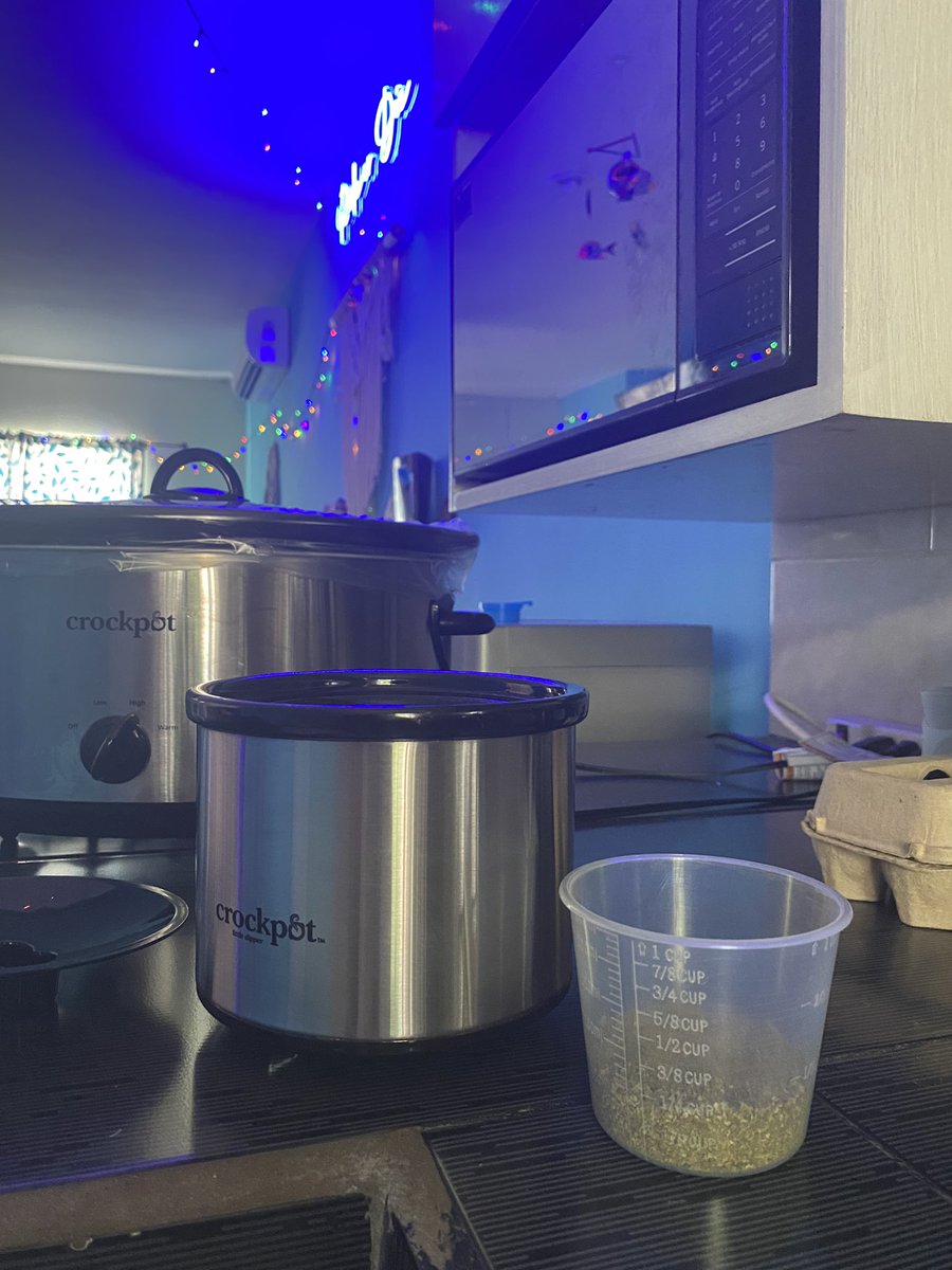 SoundwavePromo1's tweet image. I’m made a batch of #cannabutter with my handy dandy mini crockpot. I got a 1/4 cup of ground up #MasterKush in there. Then my wife made some peanut butter cookies!