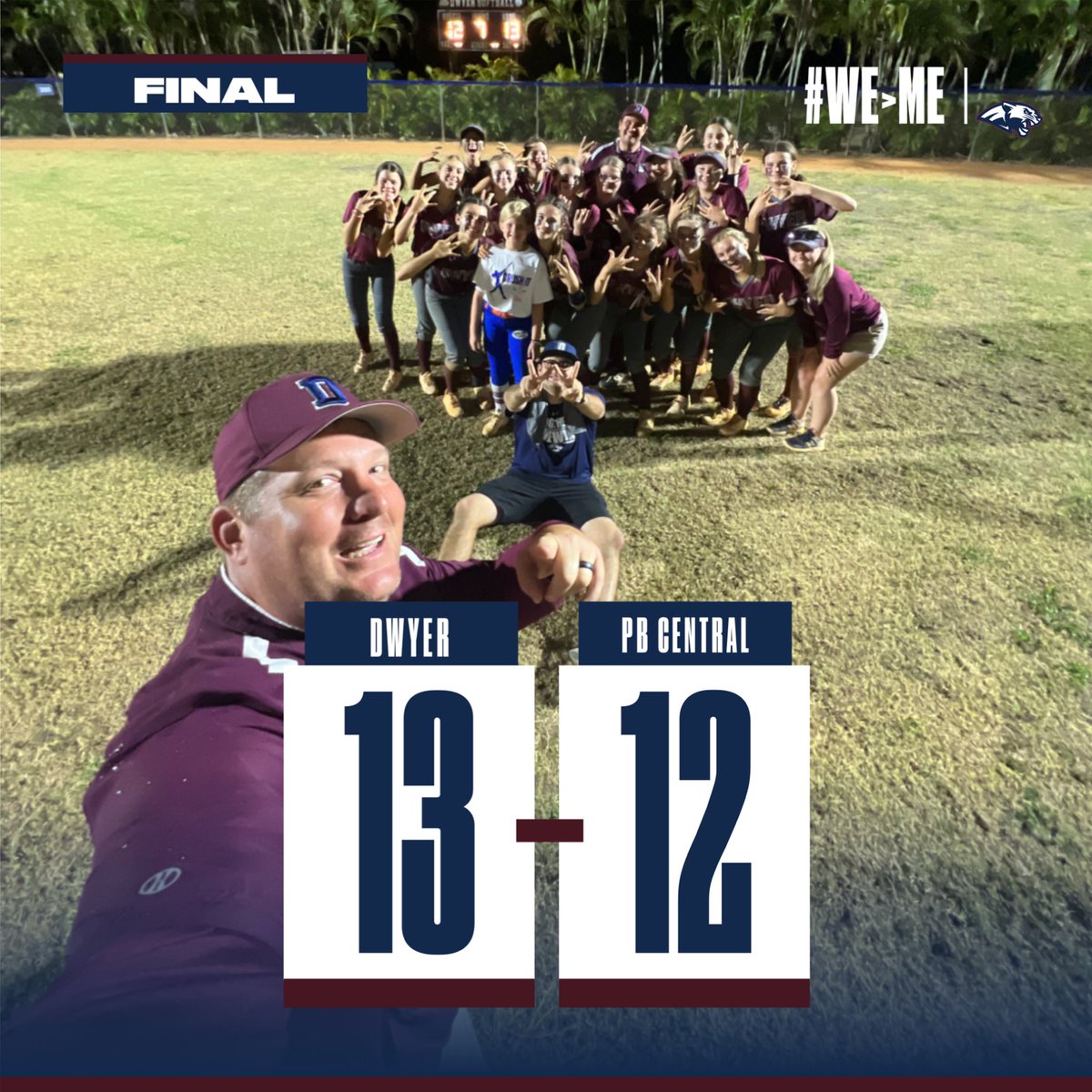 Proud of Dwyer Softball tonight, being down 7-1 in the 4th inning, before a huge 8 run fourth inning. Then Palm Beach Central took the lead 12-10 in the top of the 7th. Dwyer then win with a <a href="/Miranda10098/">Miranda Hamilton</a> walk off single. #WEOVERME every girl contributed Dwyer had 17 hits!!