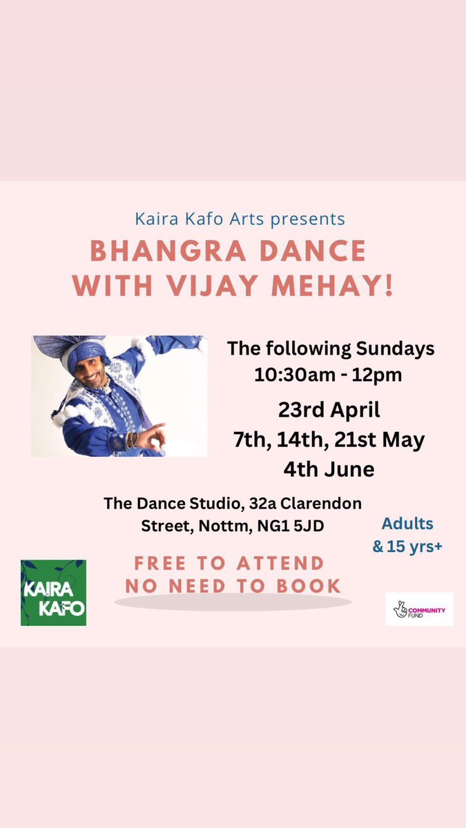 Coming up soon in #nottingham Bhangra dance with Vijay from <a href="/NachdaSansaar/">Nachda Sansaar</a> 💓