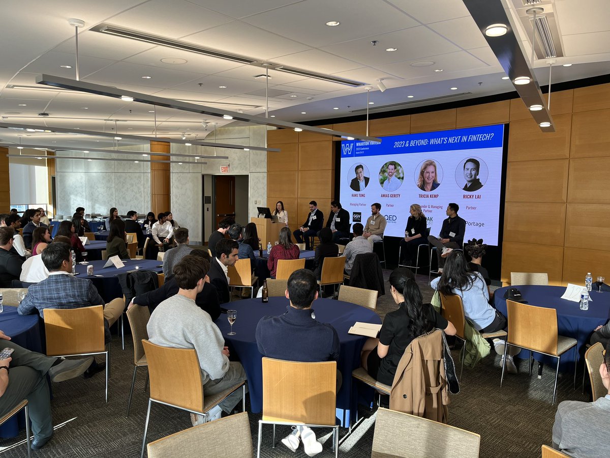 Phenomenal panel for <a href="/whartonfintech/">Wharton Fintech</a> conference kick off! <a href="/hanstung/">Hans Tung</a> <a href="/amiasmg/">Amias Moore Gerety</a> <a href="/_PatriciaKemp/">Tricia Kemp</a> and Ricky Lai
