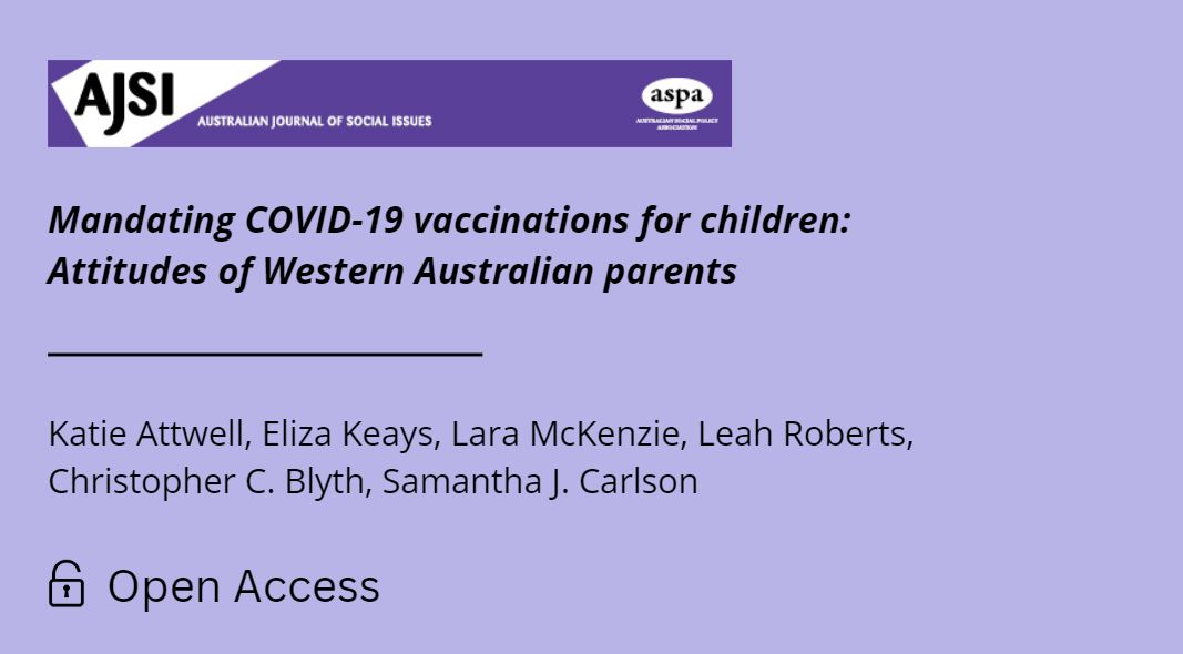 'We sought to understand the attitudes of Western Australian parents regarding mandating COVID-19 vaccines for children... Over half of the parents supported COVID-19 vaccine mandates for children, while the rest had opposing, nuanced or indifferent views' doi.org/10.1002/ajs4.2…