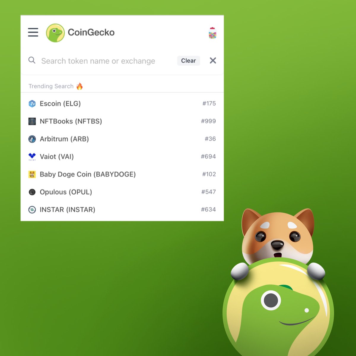 BabyDoge's tweet photo. Trending on  #CoinGecko

#BabyDoge 👀

https://t.co/eHYflQYHb0 https://t.co/VhW3GbqAfu