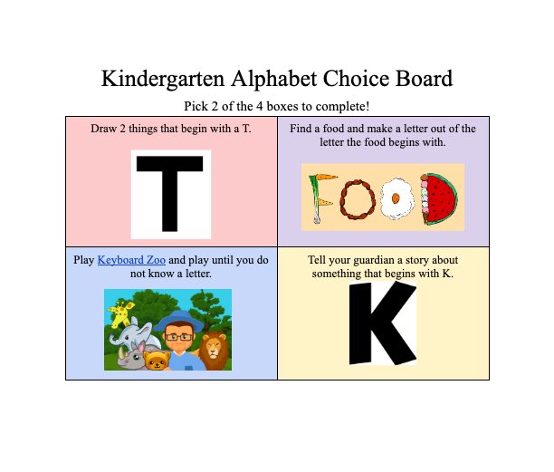 Today we worked on creating choice boards in #TEC207! This is what I created for a kindergarten class!