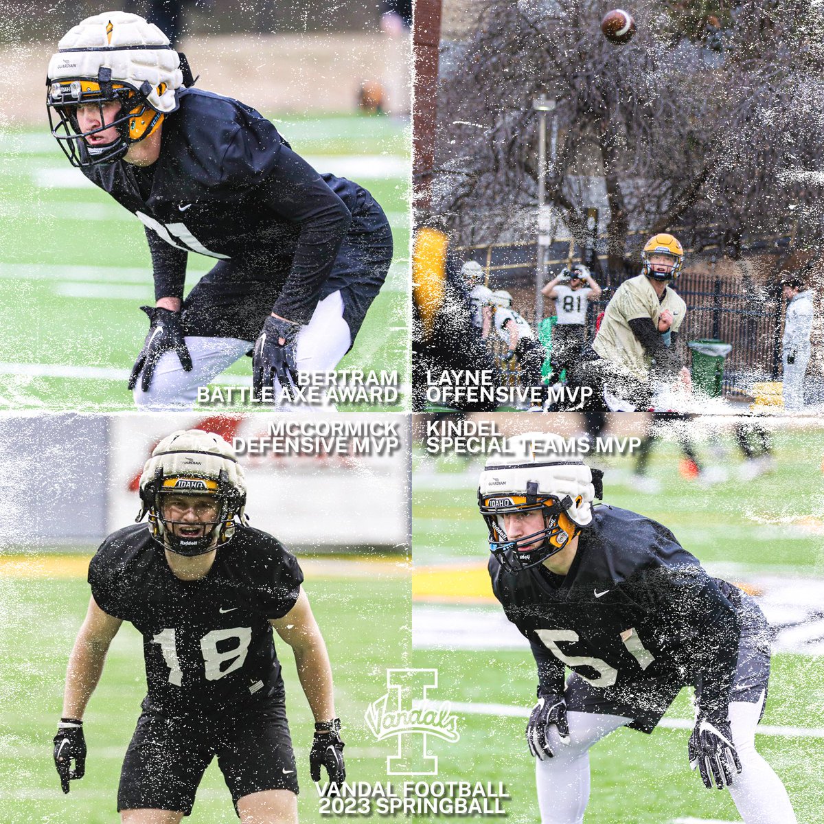 Spring ball Practice Awards Return with a bang! Practice 1 honors! @mbertram31➡️🪓 @JackLayne18 ➡️Offensive MVP @tommybmc29 ➡️ Defensive MVP @JakeKindel33 ➡️Special Teams MVP #goVandals