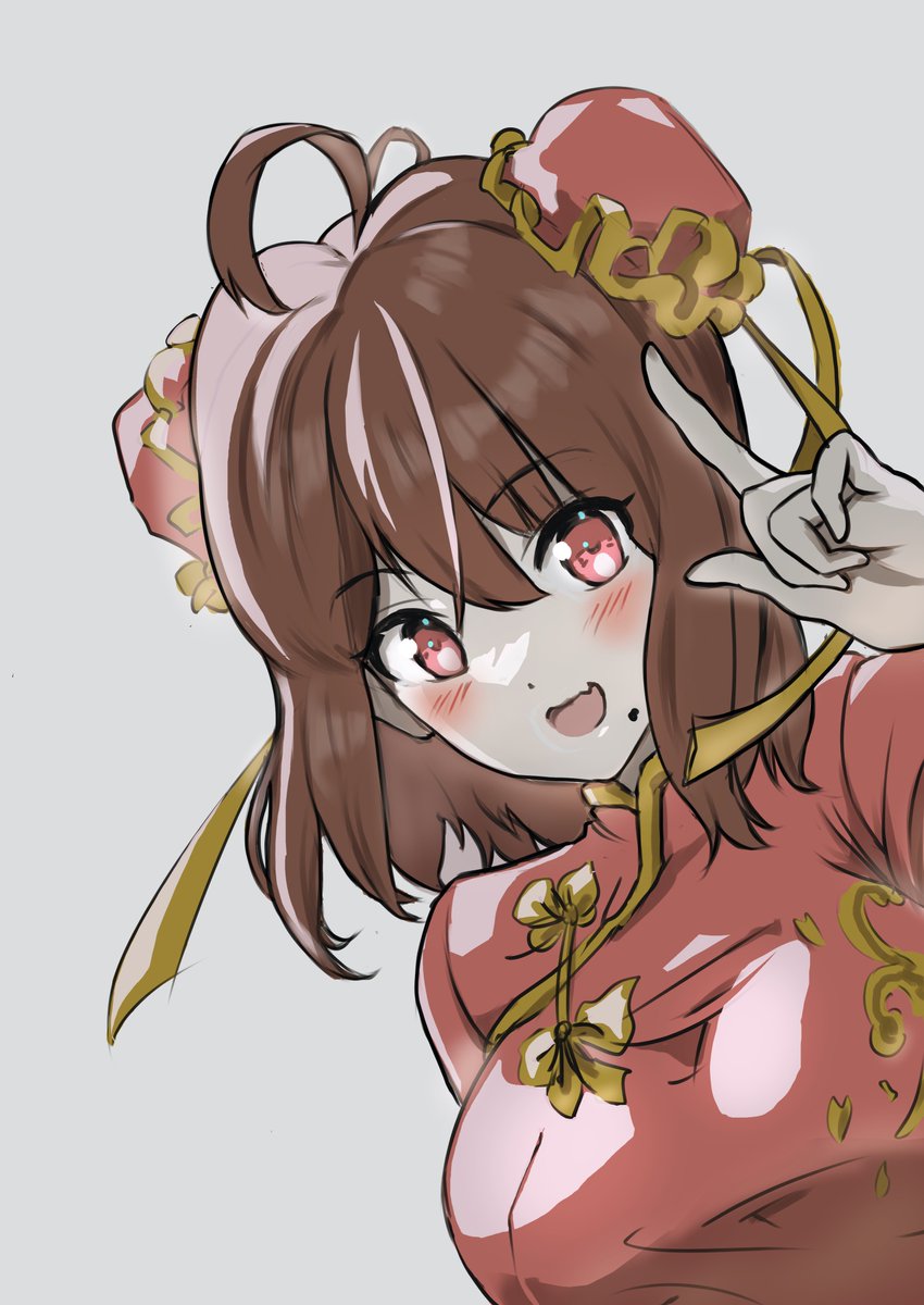 1girl brown hair solo chinese clothes double bun hair bun breasts  illustration images