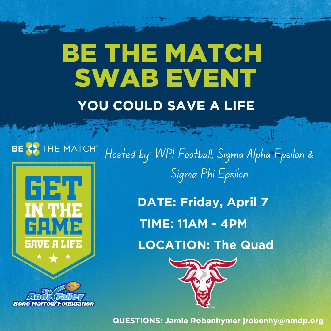 Next Friday, April 7th, stop by from 11am-4pm and sign up to save a life with @BeTheMatch!

#GoatNation #d3fb