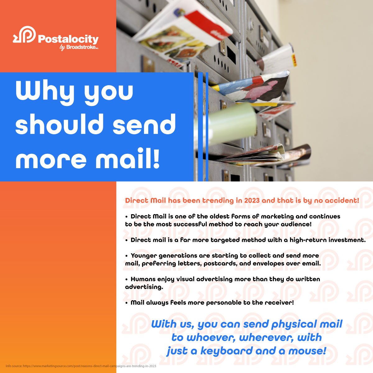 We understand that the process for sending mail can
be a costly and stressful. That’s why we've created a system to send real, physical mail to
your clients straight from your keyboard.

#Postalocity #sendmail #mail #directmail #mailmarketing #shortread