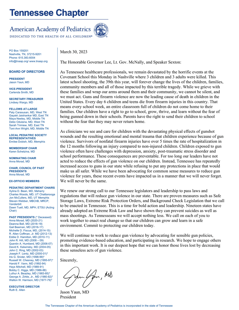 Taking Action following Nashville School Shooting: We have created an open letter for pediatric health care professionals to express their support for common sense gun legislation. Learn more about our efforts and sign on with your support at www3.thedatabank.com/dpg/462/pm.asp…