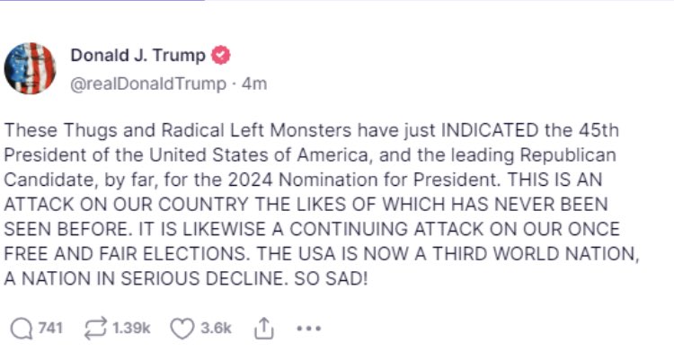 It doesn’t get more ignominious than thjs .. Trump announces he has been INDICATED