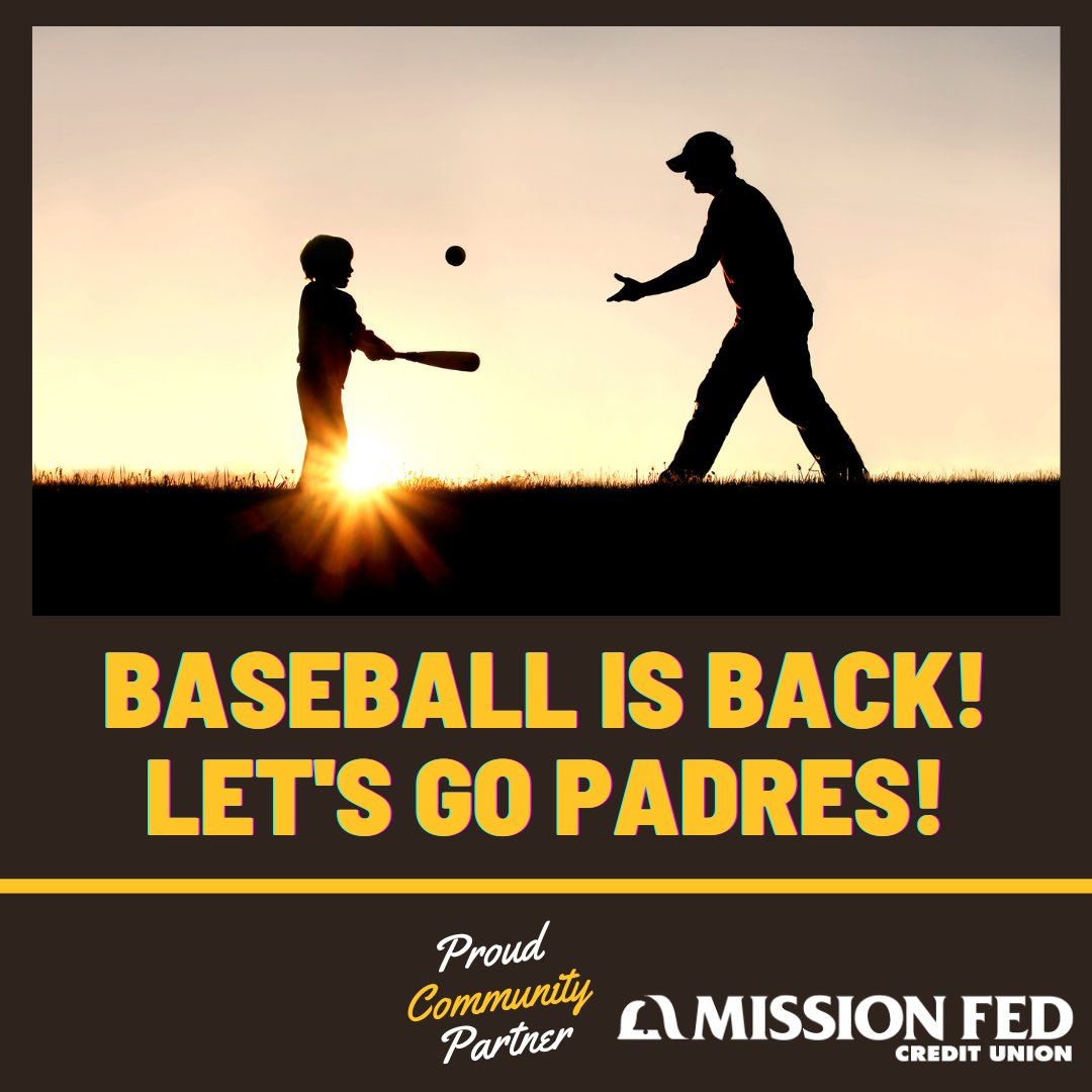 MissionFed's tweet photo. As baseball season kicks off today, Mission Fed & the San Diego Padres will be modeling what a winning team is for San Diego - both on & off the field - through our shared commitment to community. Stay tuned for what we have in store for this season. Go Padres!!! #MissionforGood https://t.co/1S9iSzajPd