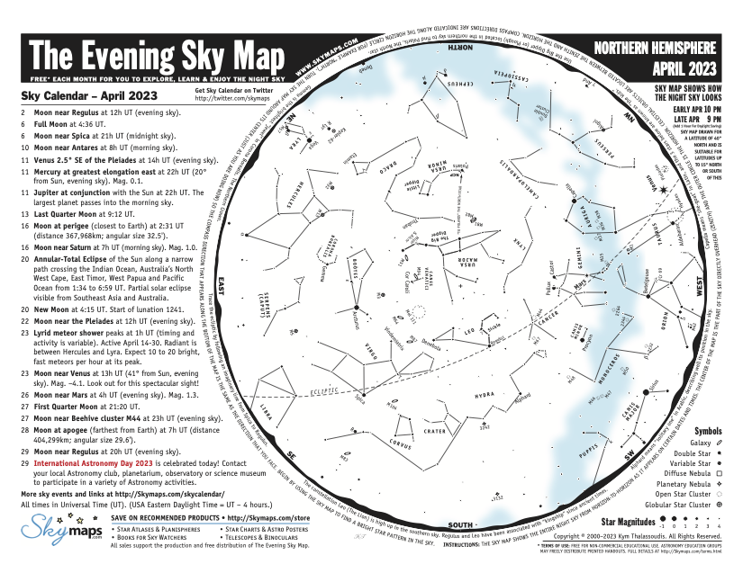 Skymaps.com on Twitter: "The Evening Sky Map (PDF) for April 2023 is ...