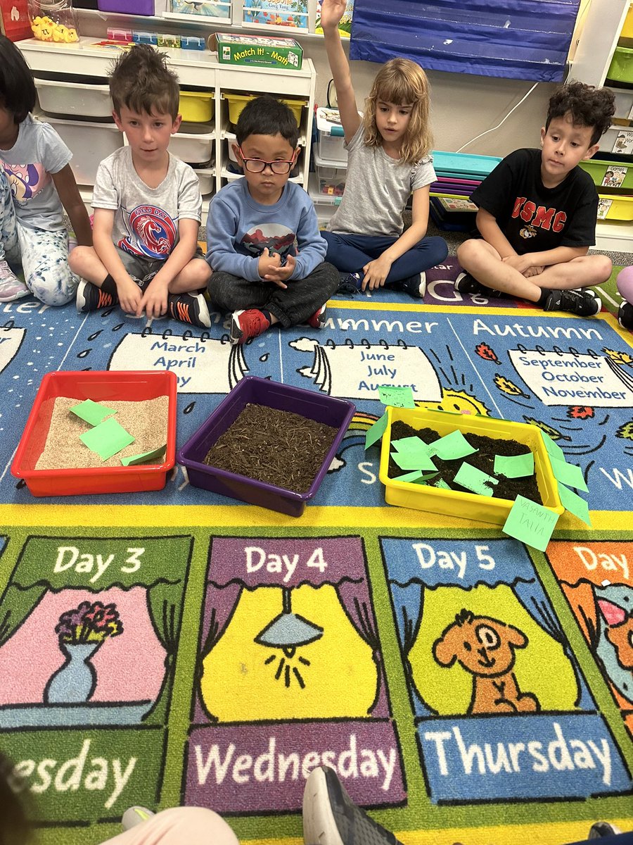 After given diff. types of soil to explore, they placed a sticky on which one they think plants would grow the best in. Heard “my mom uses this one!” “I don’t see plants grow at the beach.” Even by the end some ended up switching over their sticky notes after our discussion! 🪴