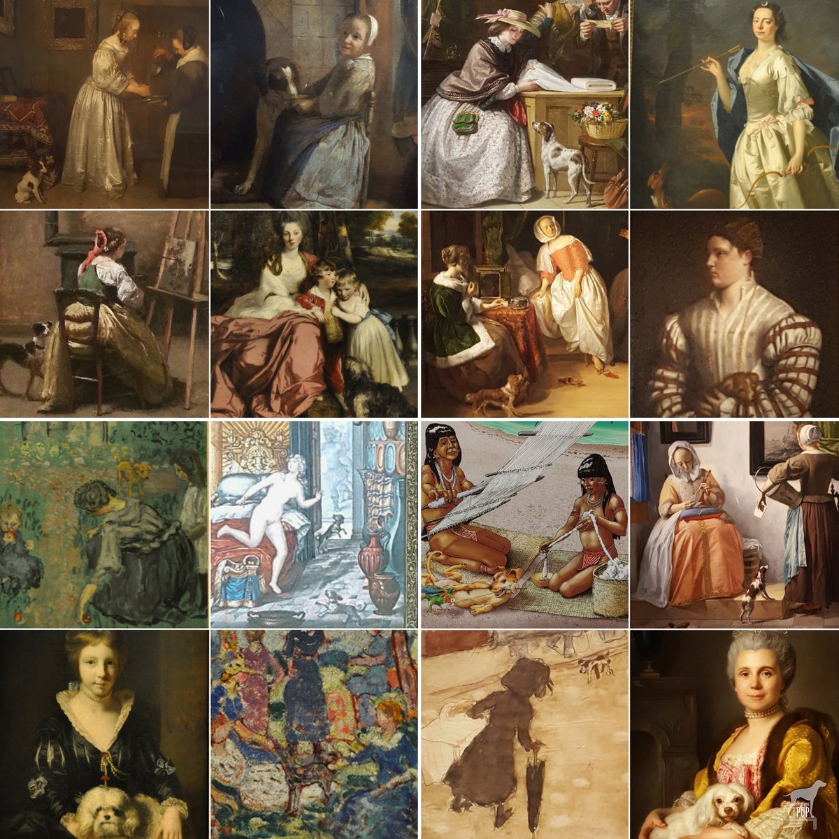 IntrepidPup's tweet photo. 🎨🐕 We’re rounding out our bonus #ArtfulPup posts for #WomensHistoryMonth with one more grid of works of art we’ve encountered featuring dogs with women and girls. #dogsinart #museumdogs #canineart
🧵 1/3 https://t.co/AiyexgVMw9